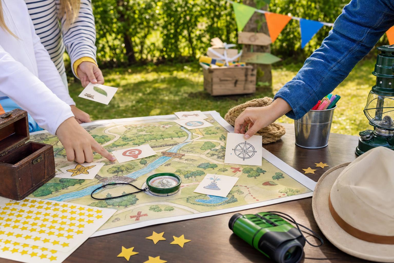 Scena illustrativa di caccia al tesoro per bambini durante una festa nel Cremasco