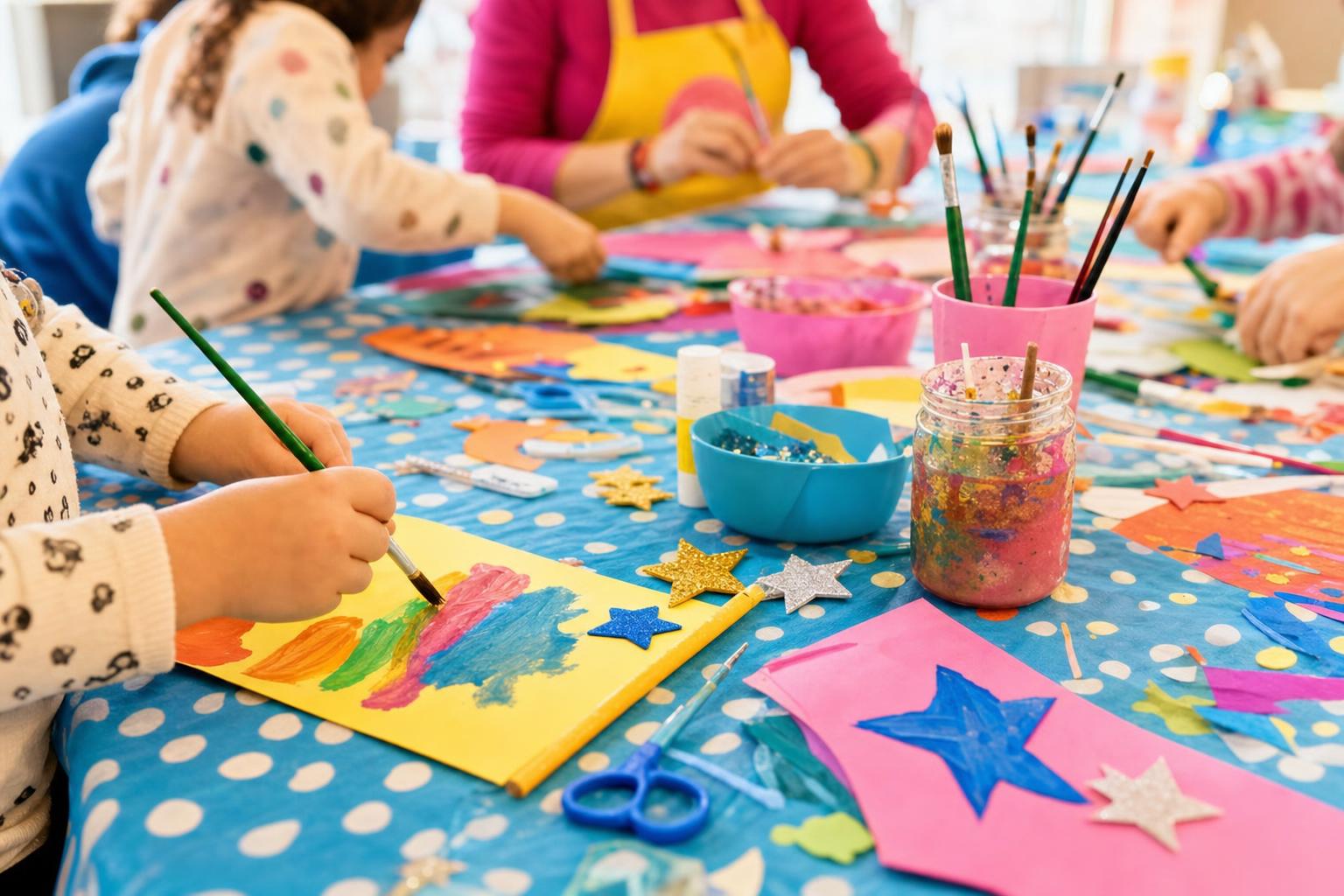 Scena illustrativa di truccabimbi e colori per una festa